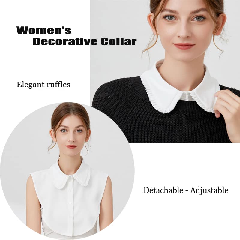 Joyci Chic Lady's Fake Collar Pleated Elegant Office Half Blouse False Collar Dickey B White - Image 4